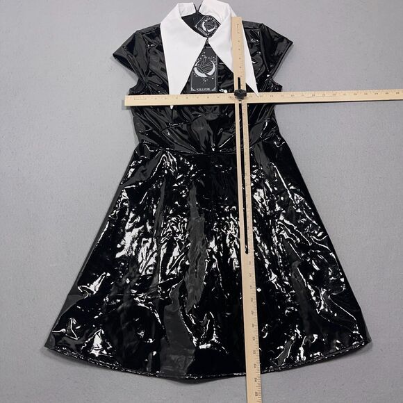 KILLSTAR Wednesday Witch Black Gloss Dress S‎ Dagger Collar Keyhole Gothic NWT - Picture 3 of 16